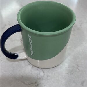 Starbucks 2017 Sage Angle Dipped Mug with a Blue Glazed Handle
